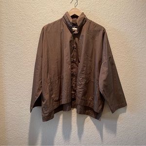 Eskandar 100% cotton mocha colored button front oversized top, size 1